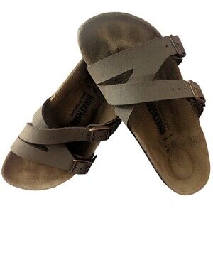 EUC Birkenstock Women's Brown Two-Strap Buckle Sandals, Size 41, No Original Box